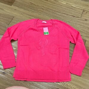 Lilly Pulitzer Pink Lobster Azalea Sweater Butter Me Up Embroidery XL